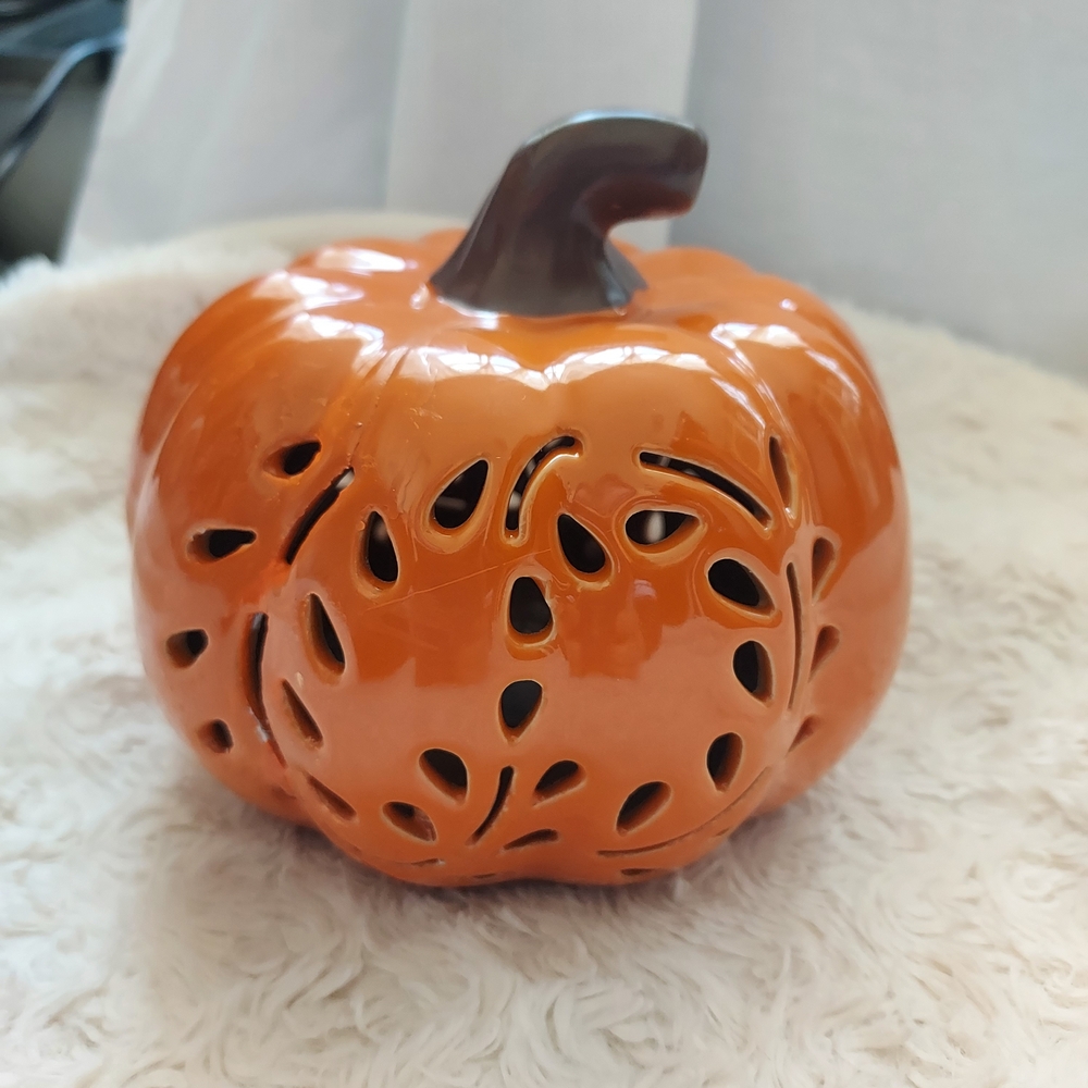 Fall Harvest Glow Ceramic Pumpkin Lantern Autumn Holiday Decor - Picture 3 of 11